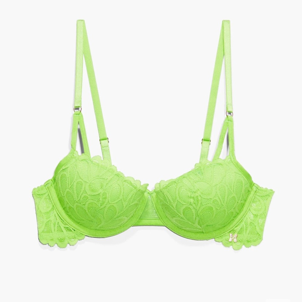 SAVAGE X FENTY NOT SORRY LIGHTLY LINED LACE BALCONETTE BRA KELLY GREEN 34C